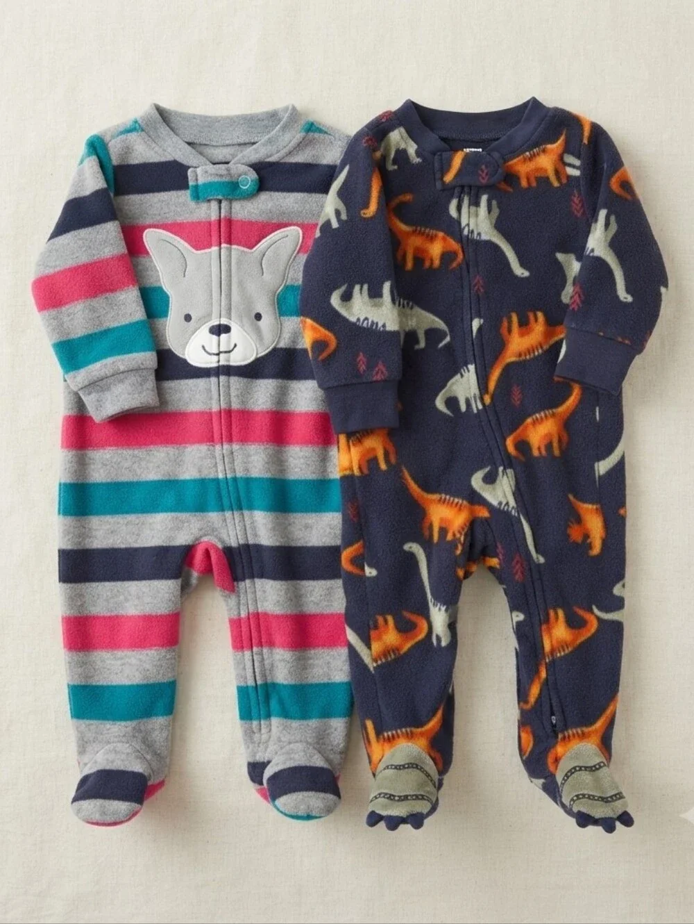 Carter's Striped and Dinosaur Footies - Gray, Blue, Red, Orange